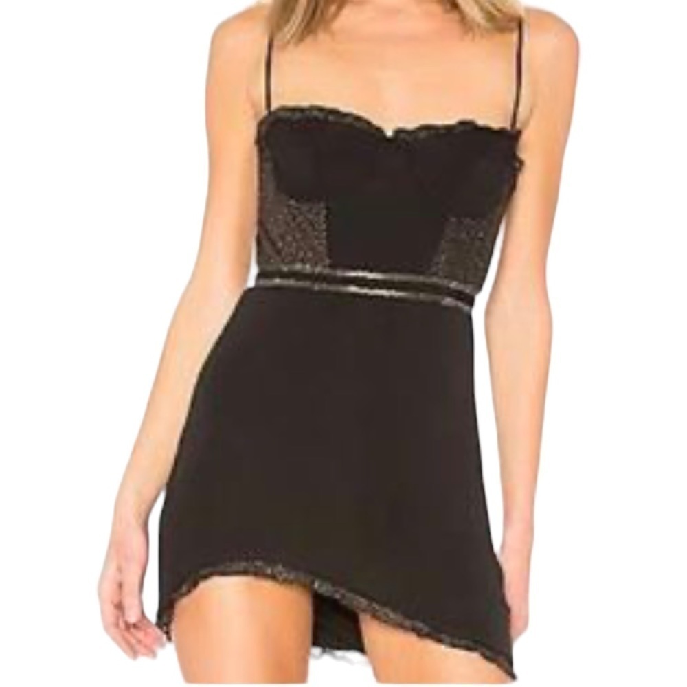 H:ours el dorado mini dress XS corset black metallic romantic whimsy goth​​​​​​
